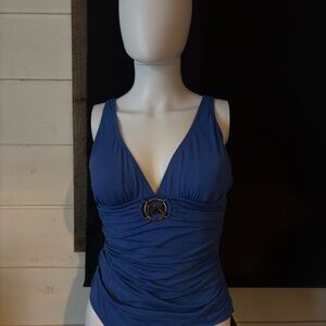 Michael Kors Royal Blue MK Logo V-Neck one piece swimsuit